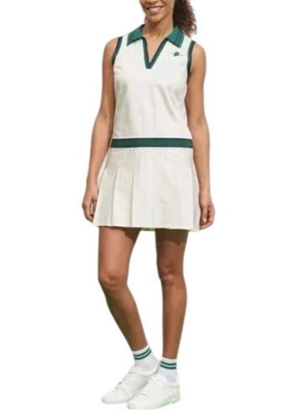 Prince Pickleball Collared Pleated Activewear Dress Cream Green Size XS